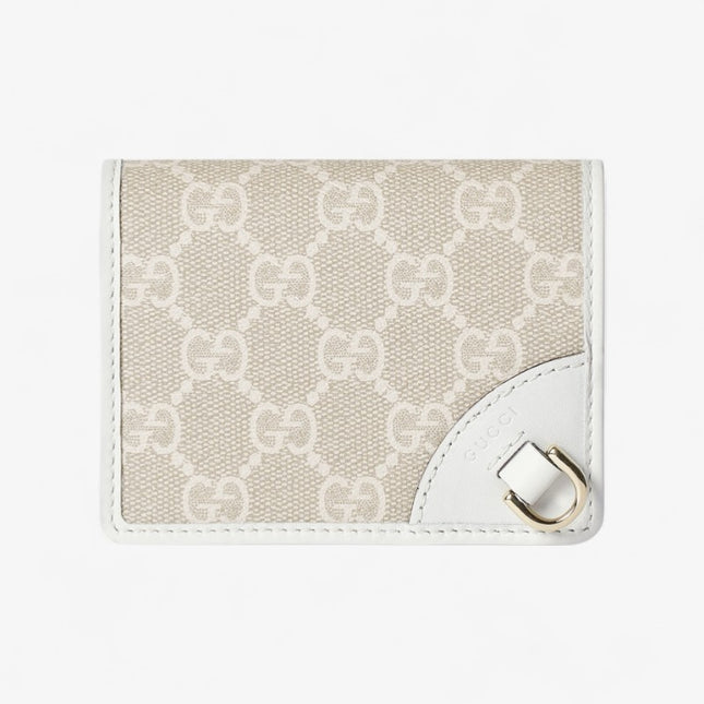 Gucci Horsebit GG Supreme Canvas and White Leather Compact Wallet