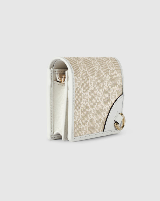 Gucci Horsebit GG Supreme Canvas and White Leather Compact Wallet