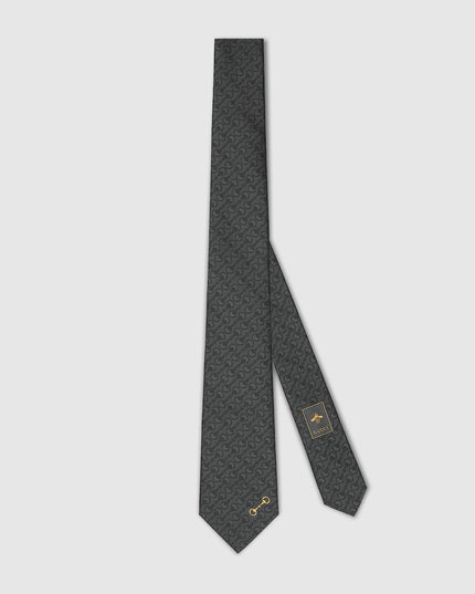 Gucci Horsebit Silk Jacquard Tie – Black