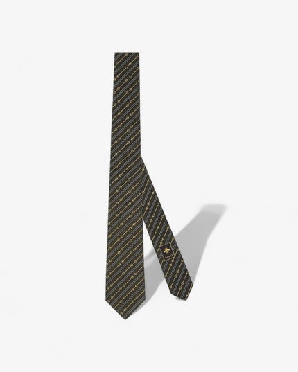 Gucci Horsebit Silk Jacquard Tie – Black & Grey Stripe