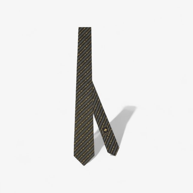Gucci Horsebit Silk Jacquard Tie – Black & Grey Stripe