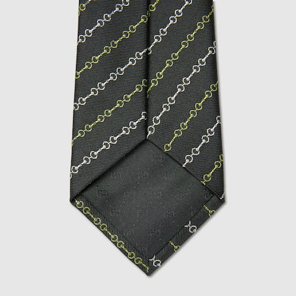Gucci Horsebit Silk Jacquard Tie – Black with Green Accents