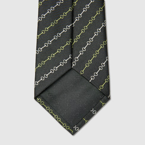 Gucci Horsebit Silk Jacquard Tie – Black with Green Accents
