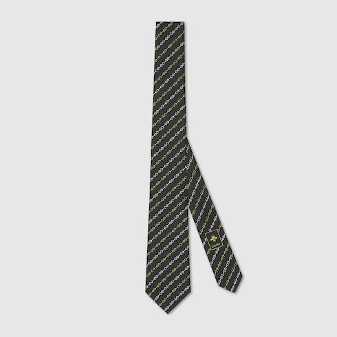 Gucci Horsebit Silk Jacquard Tie – Black with Green Accents