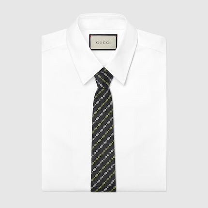 Gucci Horsebit Silk Jacquard Tie – Black with Green Accents