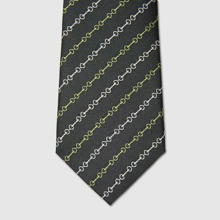 Gucci Horsebit Silk Jacquard Tie – Black with Green Accents