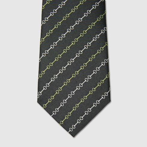 Gucci Horsebit Silk Jacquard Tie – Black with Green Accents