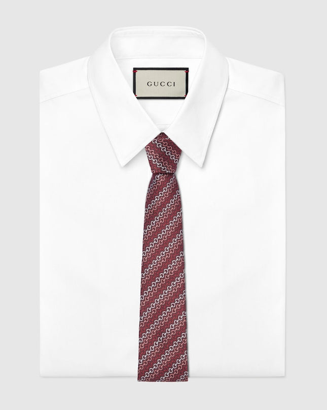 Gucci Horsebit Silk Jacquard Tie – Bordeaux Diagonal Pattern