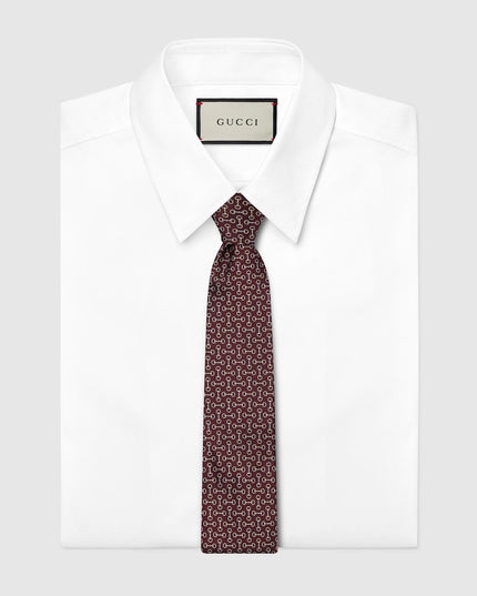Gucci Horsebit Silk Jacquard Tie – Bordeaux & Ivory
