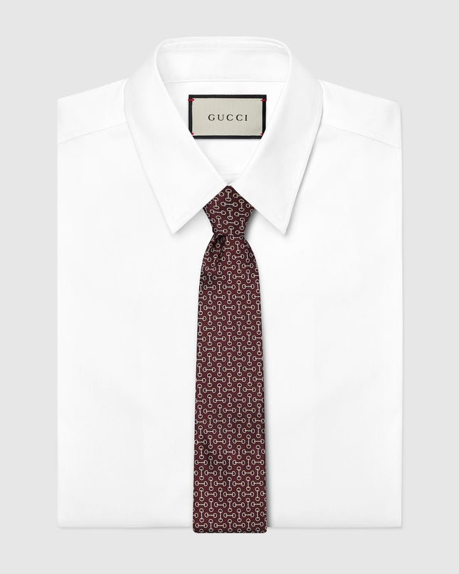 Gucci Horsebit Silk Jacquard Tie – Bordeaux & Ivory