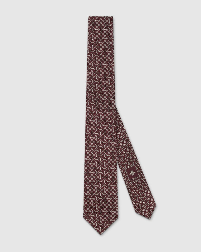Gucci Horsebit Silk Jacquard Tie – Bordeaux & Ivory