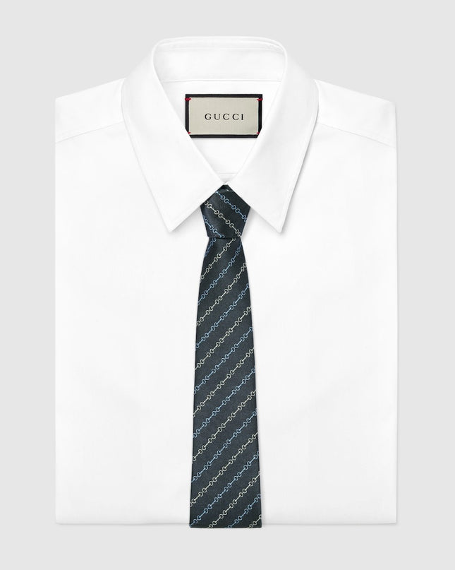 Gucci Horsebit Silk Jacquard Tie – Dark Blue Stripe
