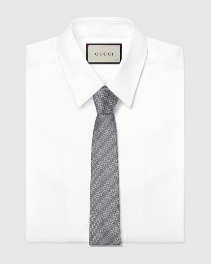 Gucci Horsebit Silk Jacquard Tie – Grey Diagonal Motif