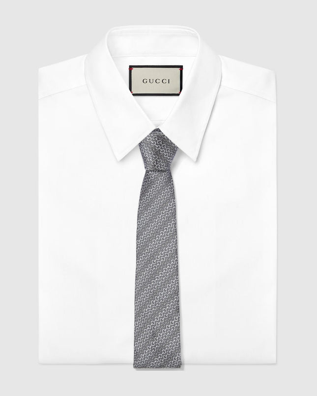 Gucci Horsebit Silk Jacquard Tie – Grey Diagonal Motif