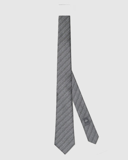 Gucci Horsebit Silk Jacquard Tie – Grey Diagonal Motif