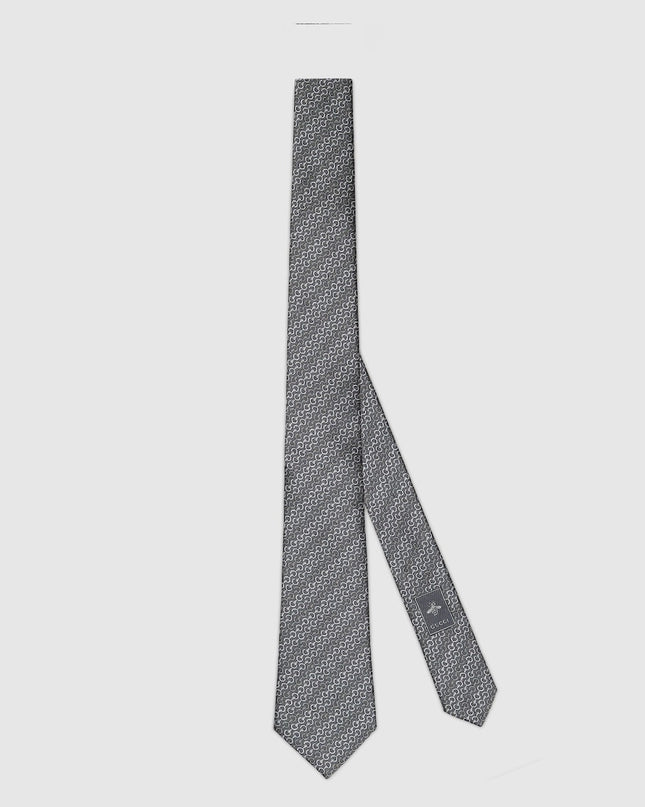 Gucci Horsebit Silk Jacquard Tie – Grey Diagonal Motif