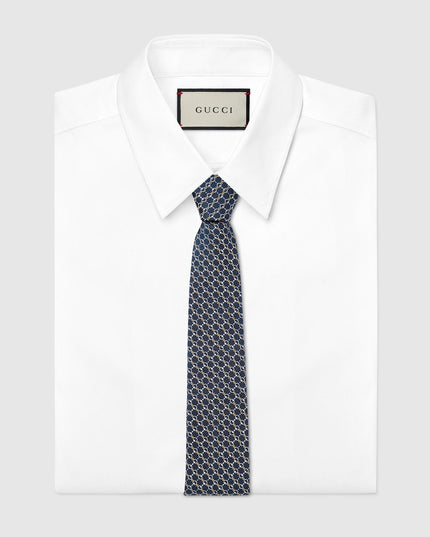 Gucci Horsebit Silk Jacquard Tie – Navy