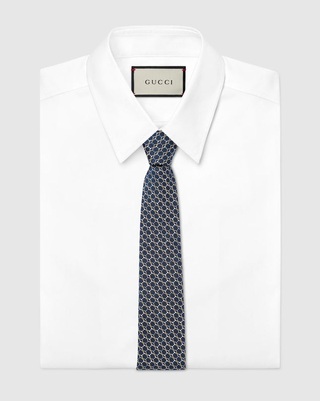 Gucci Horsebit Silk Jacquard Tie – Navy