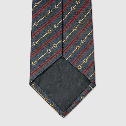 Gucci Horsebit Silk Jacquard Tie – Navy & Red Stripe