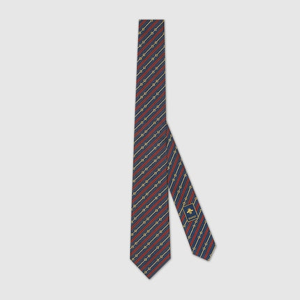 Gucci Horsebit Silk Jacquard Tie – Navy & Red Stripe