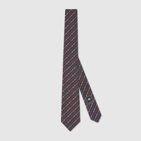 Gucci Horsebit Silk Jacquard Tie – Navy & Red Stripe