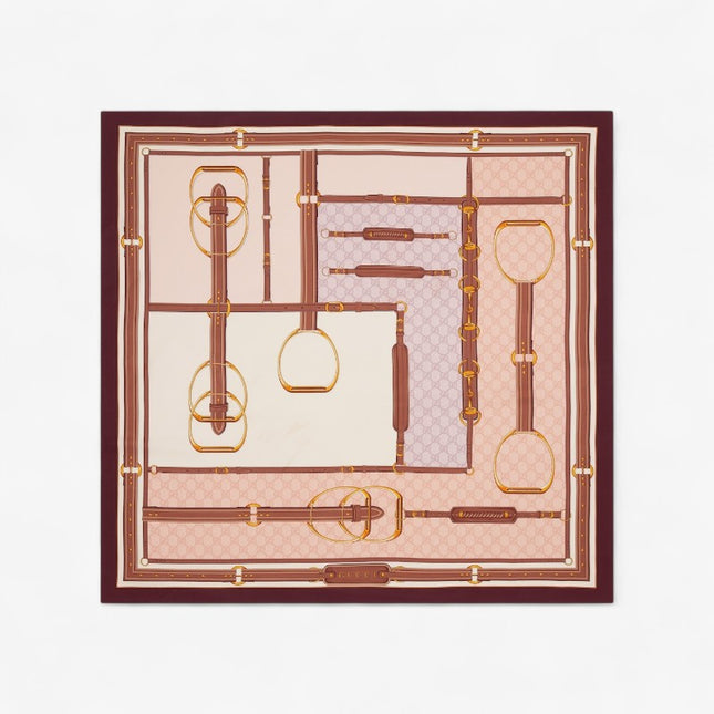Gucci Horsebit & Stirrup Silk Carré Scarf – Beige