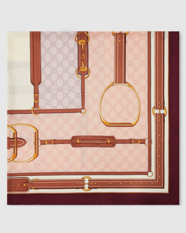Gucci Horsebit & Stirrup Silk Carré Scarf – Beige