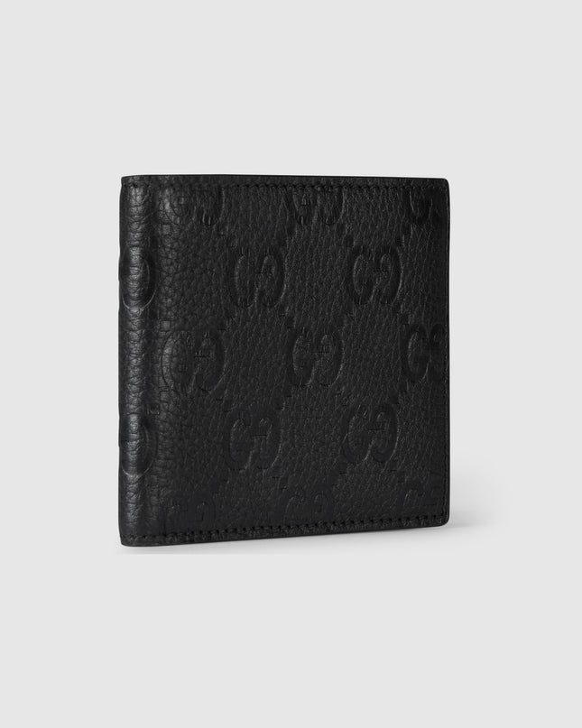 Gucci Imprint Black Embossed Leather Bi-Fold Wallet