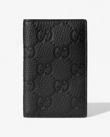 Gucci Imprint Black Embossed Leather Long Card Case
