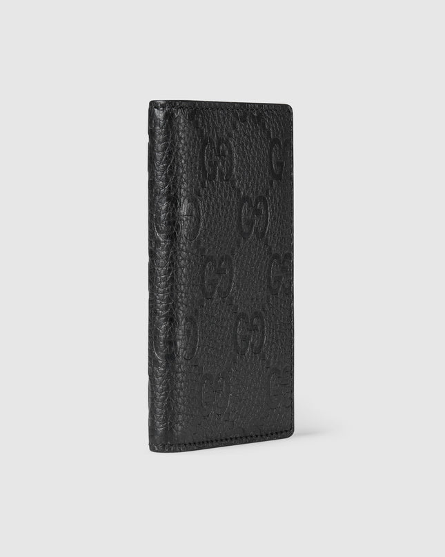 Gucci Imprint Black Embossed Leather Long Card Case