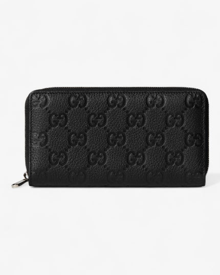 Gucci Imprint Black Embossed Leather Zip Around Wallet