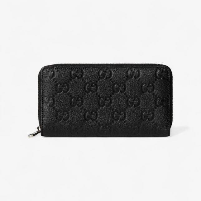 Gucci Imprint Black Embossed Leather Zip Around Wallet