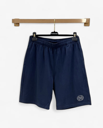 Gucci Interlocking GG Embroidered Cotton‑Blend Sweat Shorts in Navy