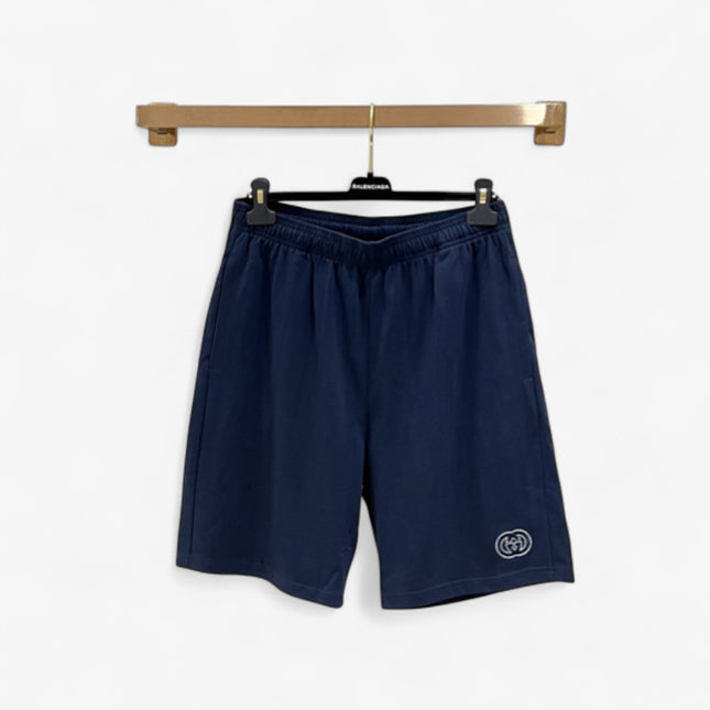 Gucci Interlocking GG Embroidered Cotton‑Blend Sweat Shorts in Navy