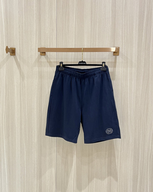 Gucci Interlocking GG Embroidered Cotton‑Blend Sweat Shorts in Navy