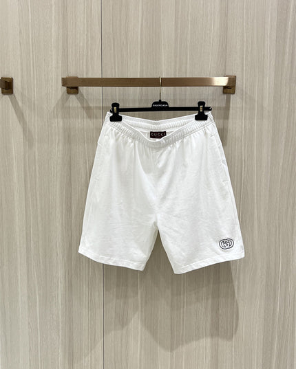 Gucci Interlocking GG Embroidered Cotton‑Blend Sweat Shorts in White