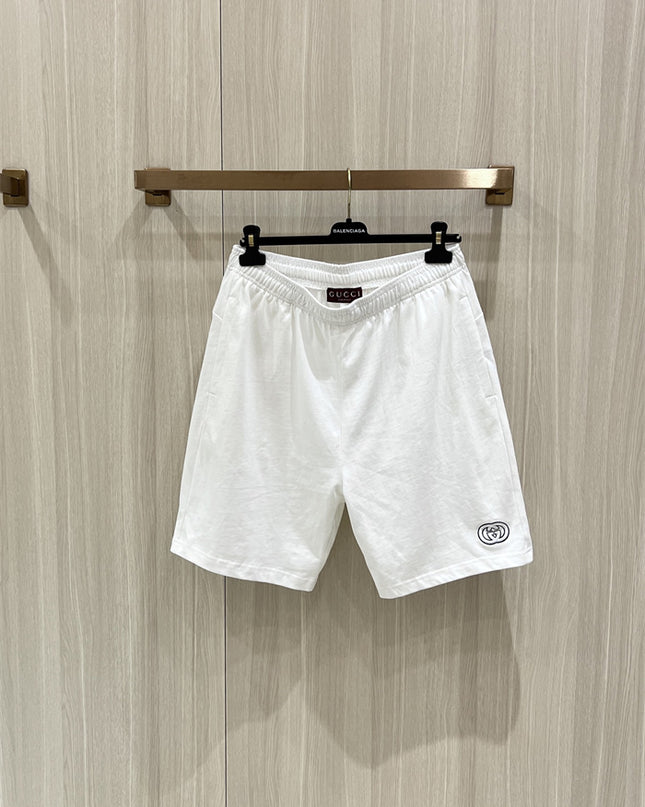 Gucci Interlocking GG Embroidered Cotton‑Blend Sweat Shorts in White
