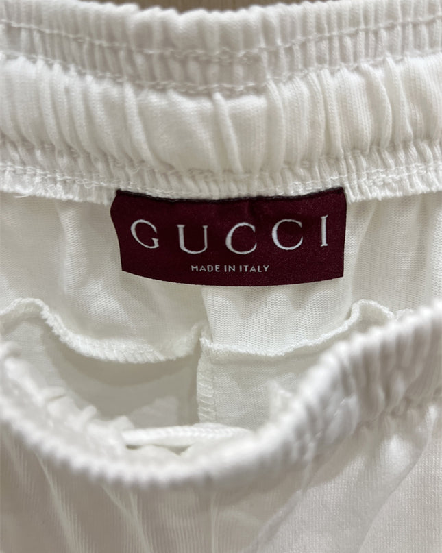 Gucci Interlocking GG Embroidered Cotton‑Blend Sweat Shorts in White
