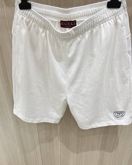 Gucci Interlocking GG Embroidered Cotton‑Blend Sweat Shorts in White