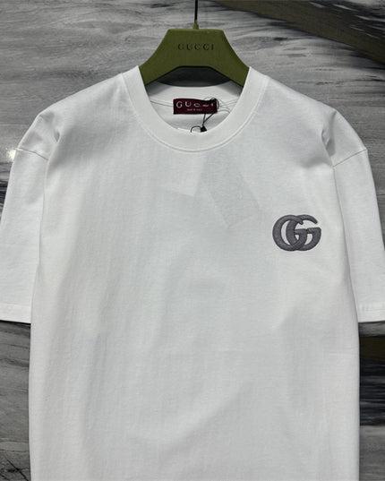 Gucci Interlocking GG Embroidered Cotton‑Jersey T‑Shirt in White