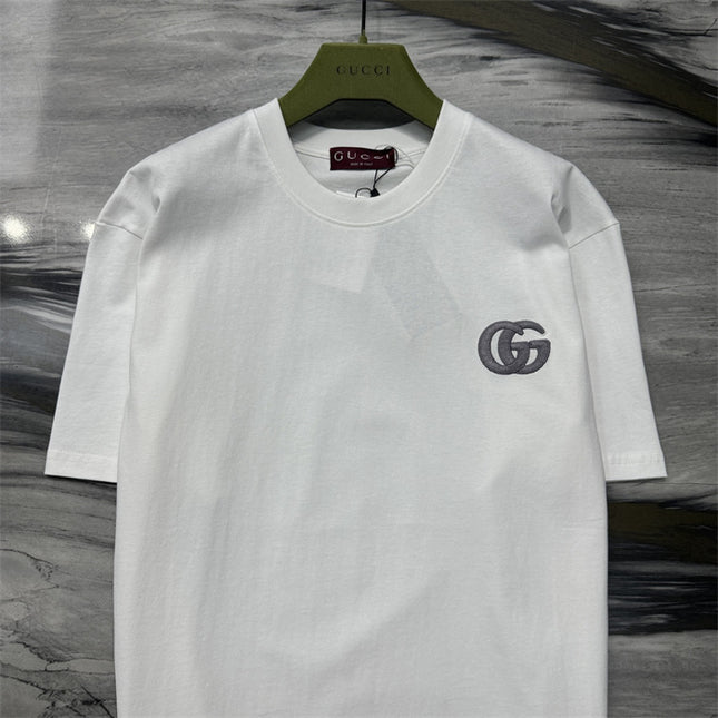 Gucci Interlocking GG Embroidered Cotton‑Jersey T‑Shirt in White
