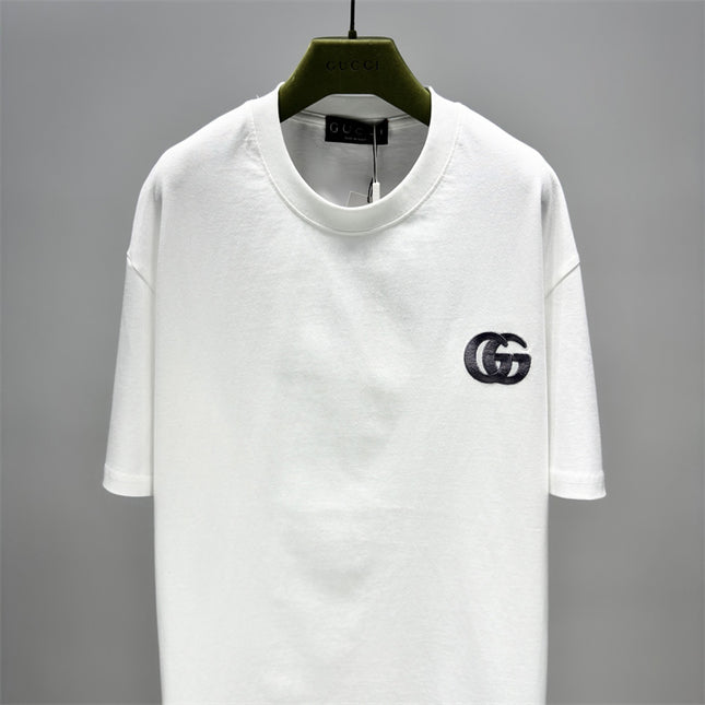 Gucci Interlocking GG Embroidered Cotton‑Jersey T‑Shirt in White