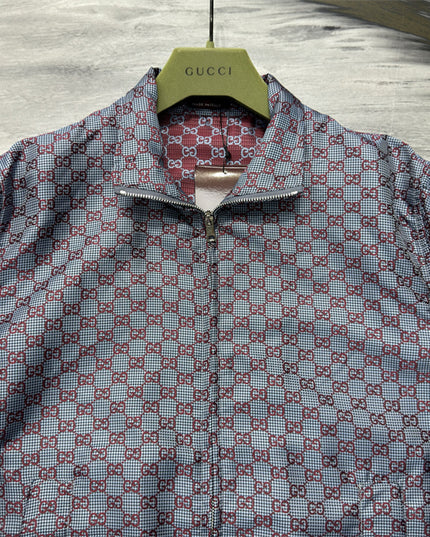 Gucci Interlocking GG Hooded Zip Jacket (Grey/Red Monogram)