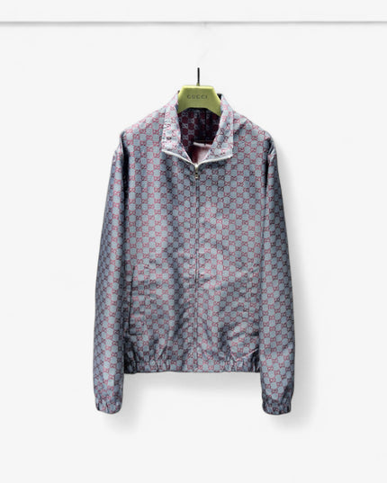 Gucci Interlocking GG Hooded Zip Jacket (Grey/Red Monogram)