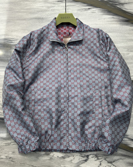 Gucci Interlocking GG Hooded Zip Jacket (Grey/Red Monogram)