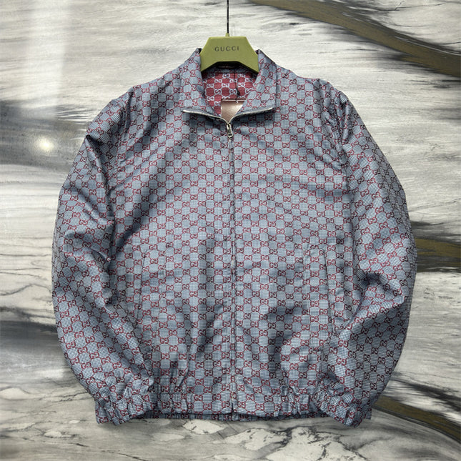 Gucci Interlocking GG Hooded Zip Jacket (Grey/Red Monogram)