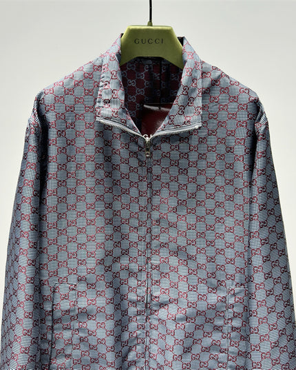 Gucci Interlocking GG Hooded Zip Jacket (Grey/Red Monogram)