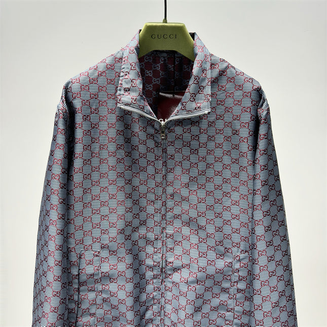 Gucci Interlocking GG Hooded Zip Jacket (Grey/Red Monogram)