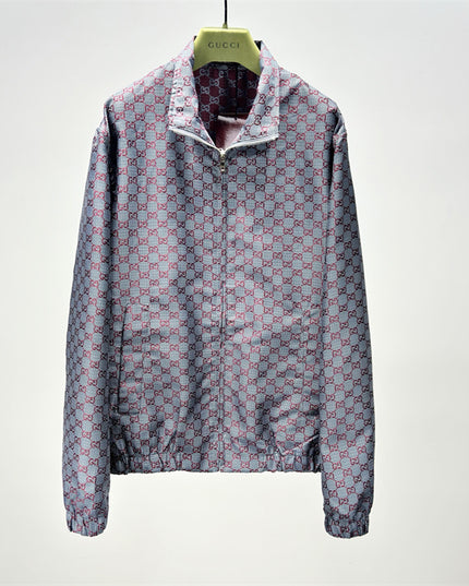 Gucci Interlocking GG Hooded Zip Jacket (Grey/Red Monogram)