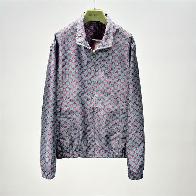Gucci Interlocking GG Hooded Zip Jacket (Grey/Red Monogram)
